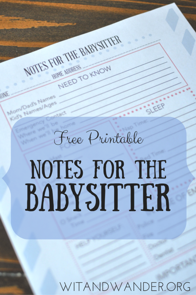 Printable Babysitter Notes + DIY Babysitter's Box Wit & Wander