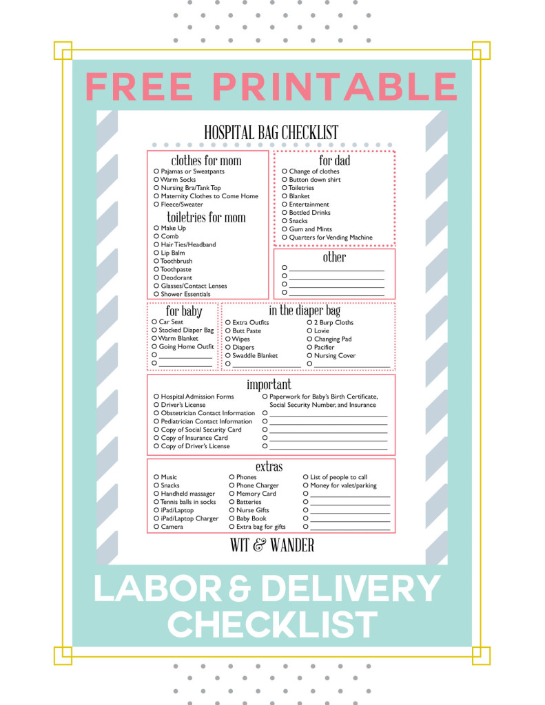 Free Printable Labor and Delivery Hospital Bag Packing Checklist - Wit & Wander