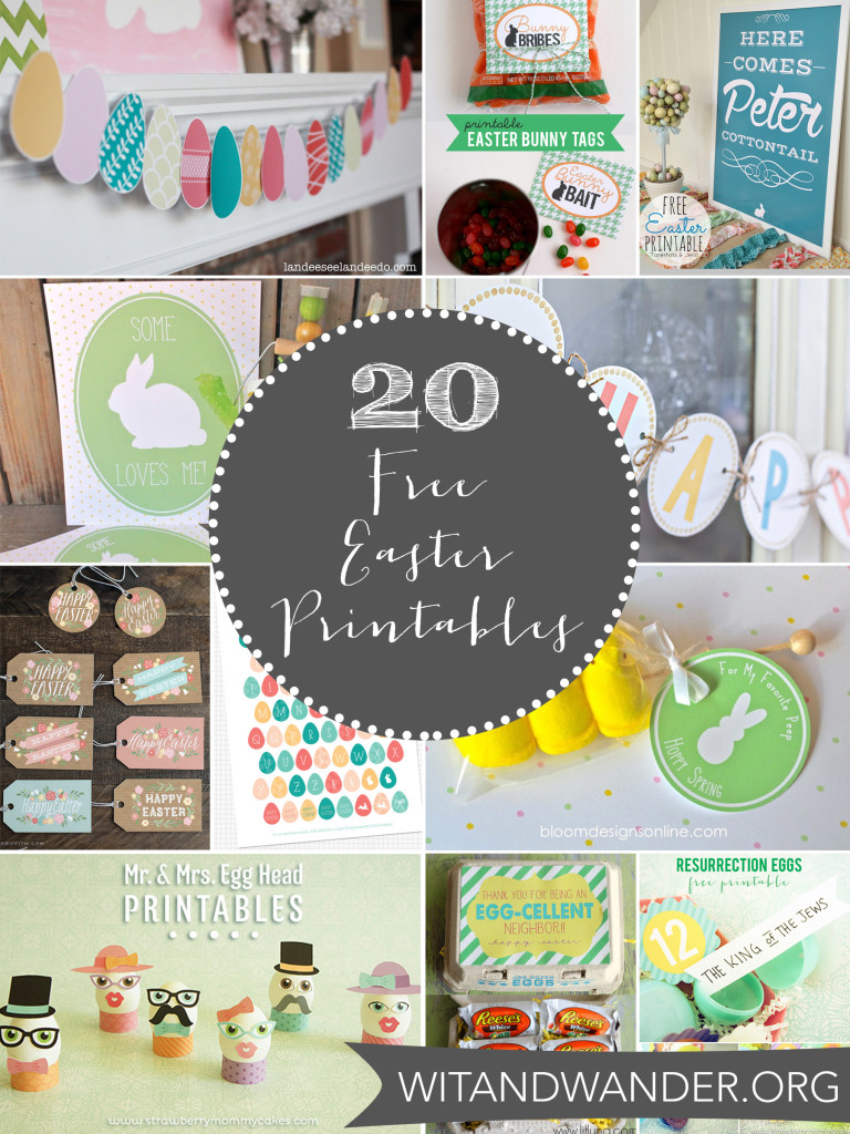 Wit & Wander Round Up of 20 Free Easter Printables