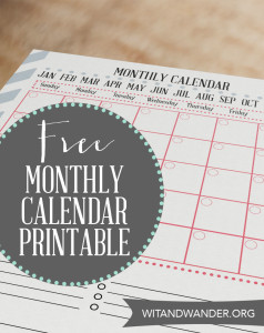 Wit & Wander Free Calendar Printable