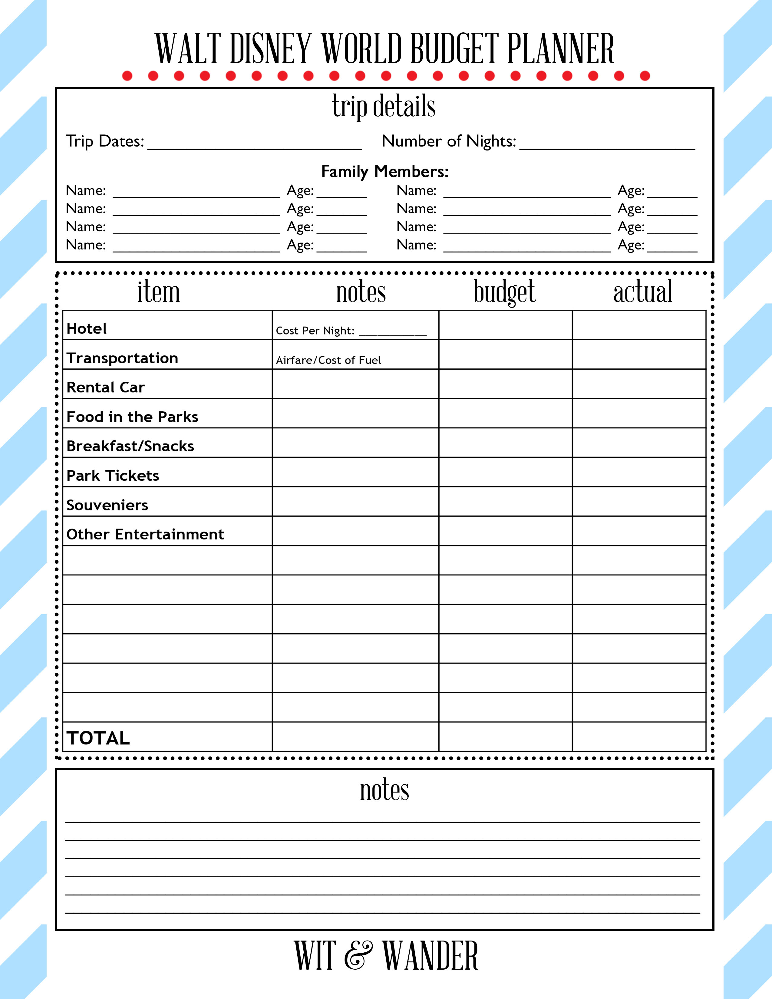 Free Vacation Budget Planner  Printable Travel Budget Sheet