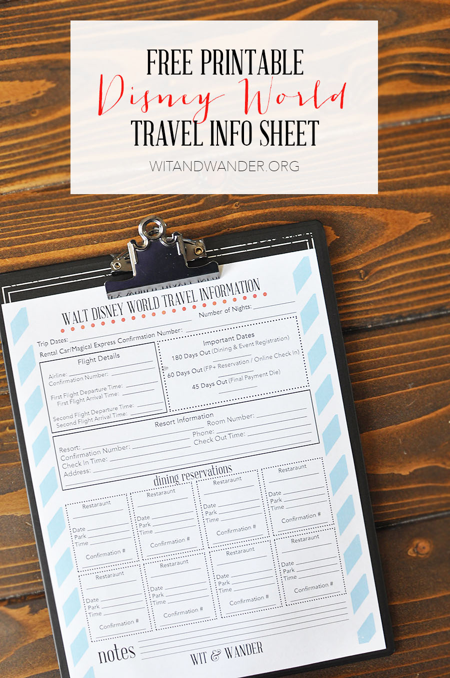 Disney World Travel Info Planner - Wit & Wander 1