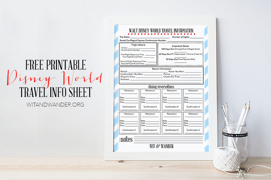 Free Printable Disney World Travel Info Sheet