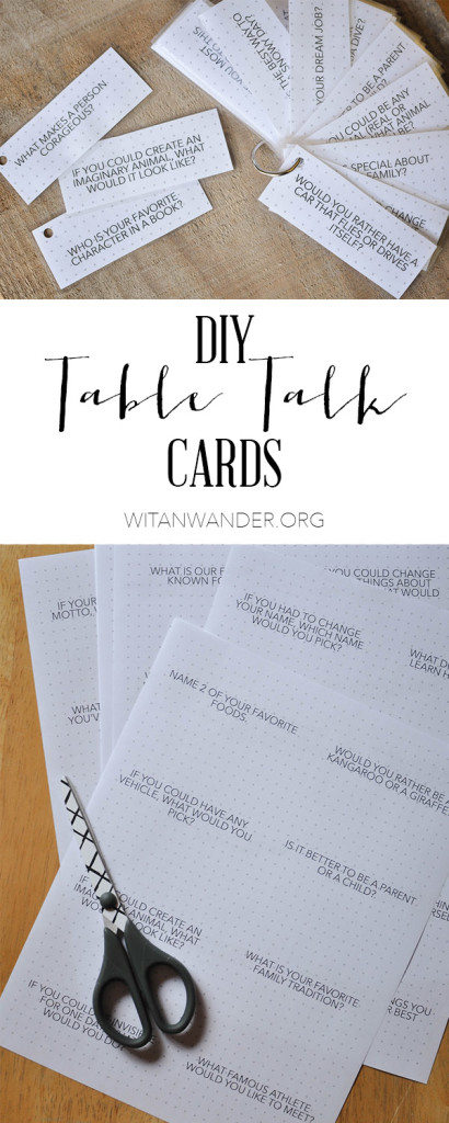 DIY Free Printable Dinner Table Talk Cards for Families with over 100 questions to spark conversation. | Wit & Wander