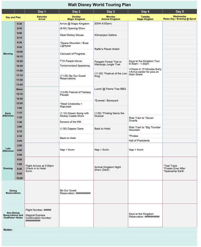 Free Walt Disney World Touring Plan Spreadsheet | Wit & Wander