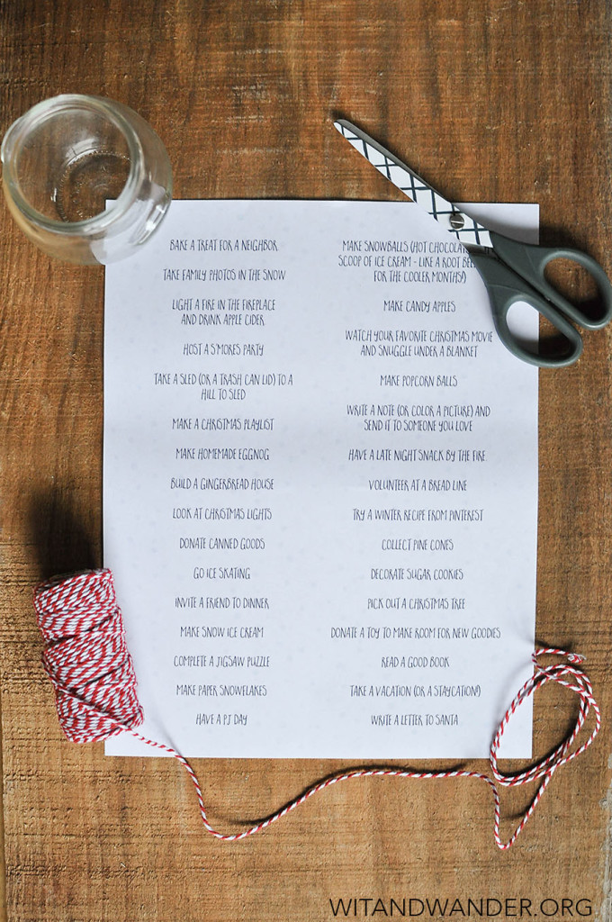 DIY Winter Bucket List in a Jar with a Free Printable Christmas Bucket List - Wit & Wander