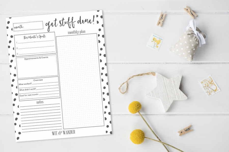 Get Stuff Done Monthly Planner - Wit & Wander for By Dawn Nicole