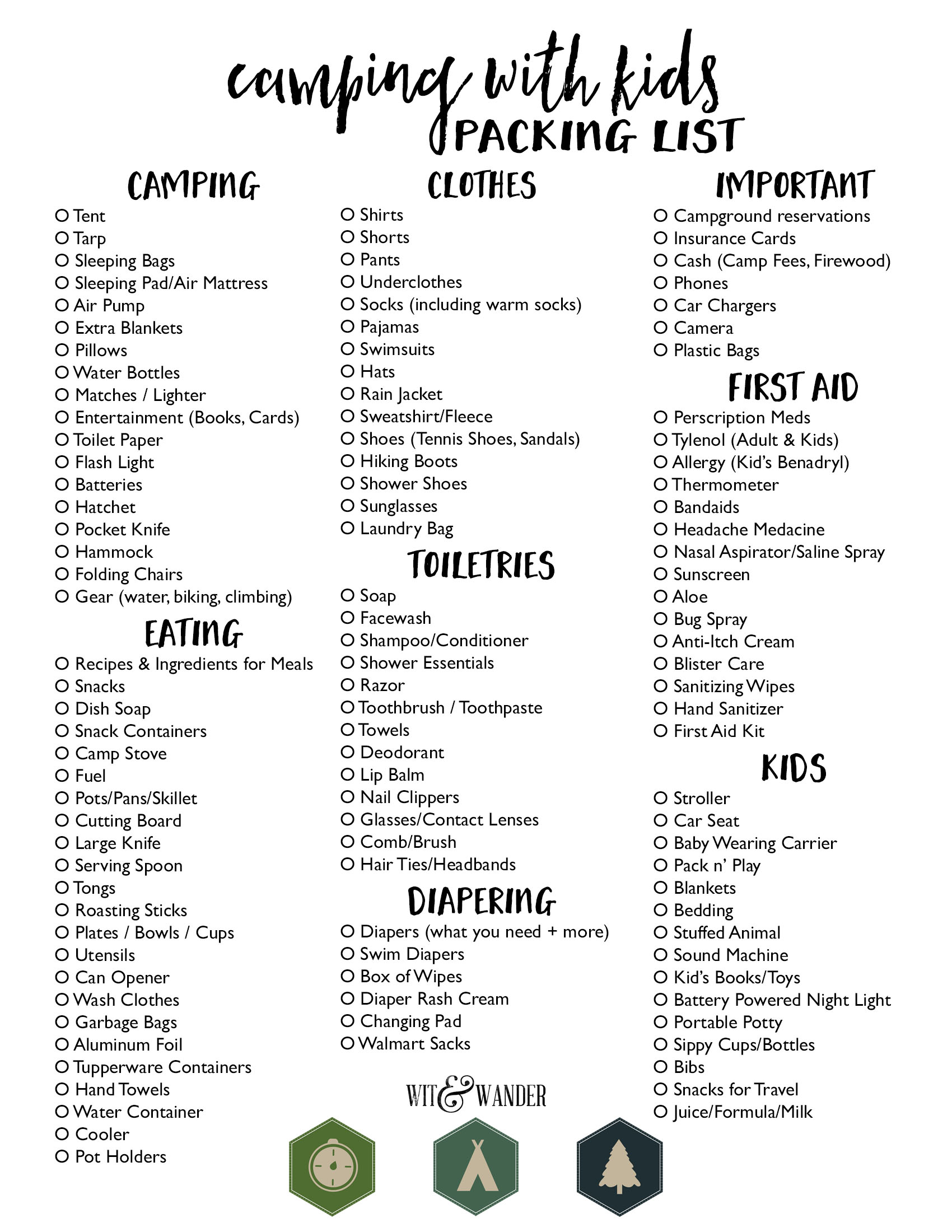 Camping with Kids Free Printable Packing List Our Handcrafted Life