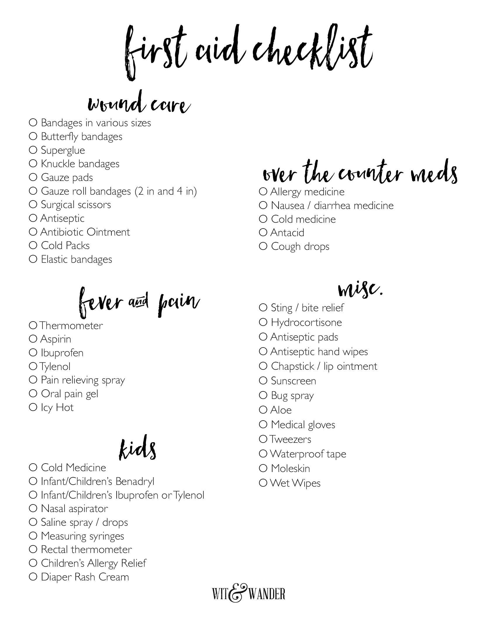 complete first aid kit checklist