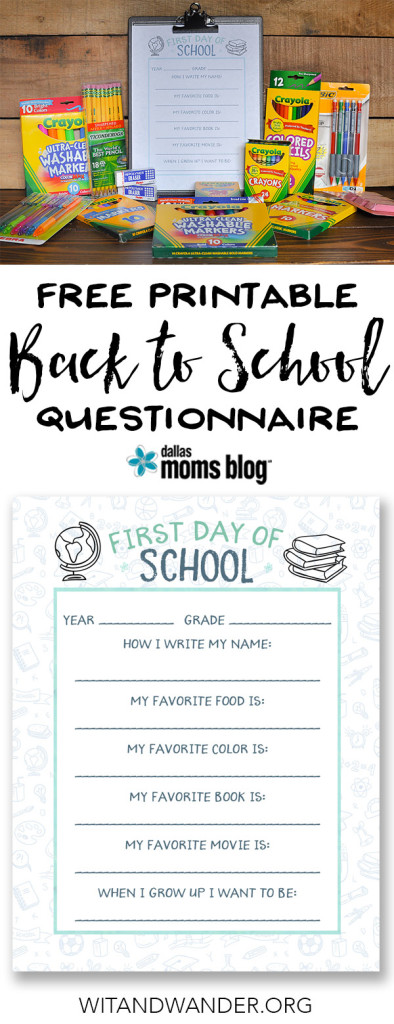Free Printable Back to School Questionnaire - Wit & Wander
