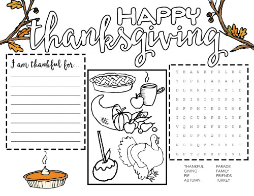 Free Printable Thanksgiving Placemat for Kids - Wit & Wander