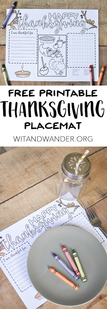 Free Printable Thanksgiving Placemat for Kids - Wit & Wander