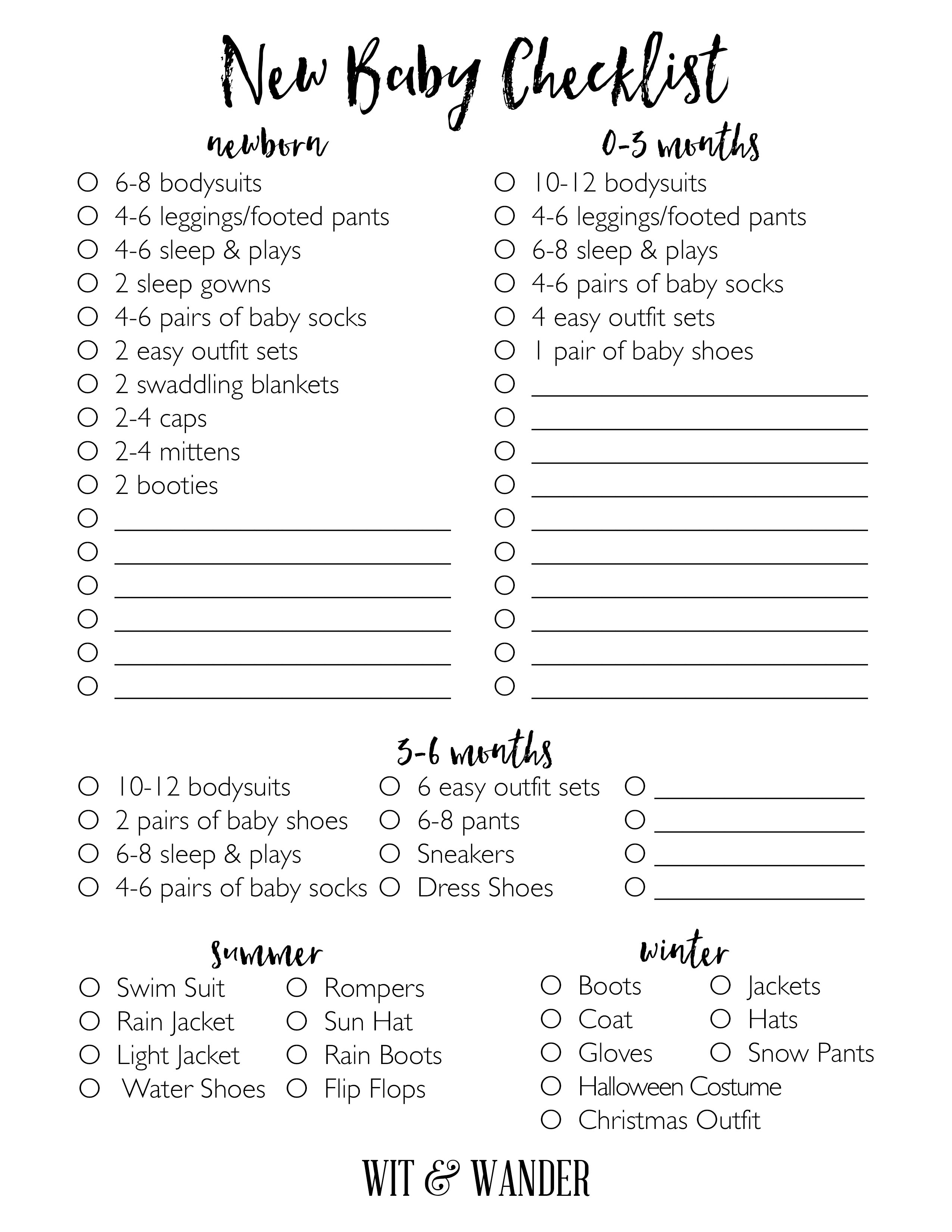 newborn baby stuff checklist