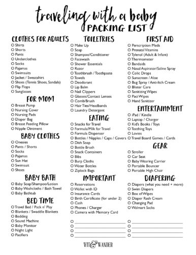 Free Printable Packing List for Traveling with a Baby - Wit & Wander