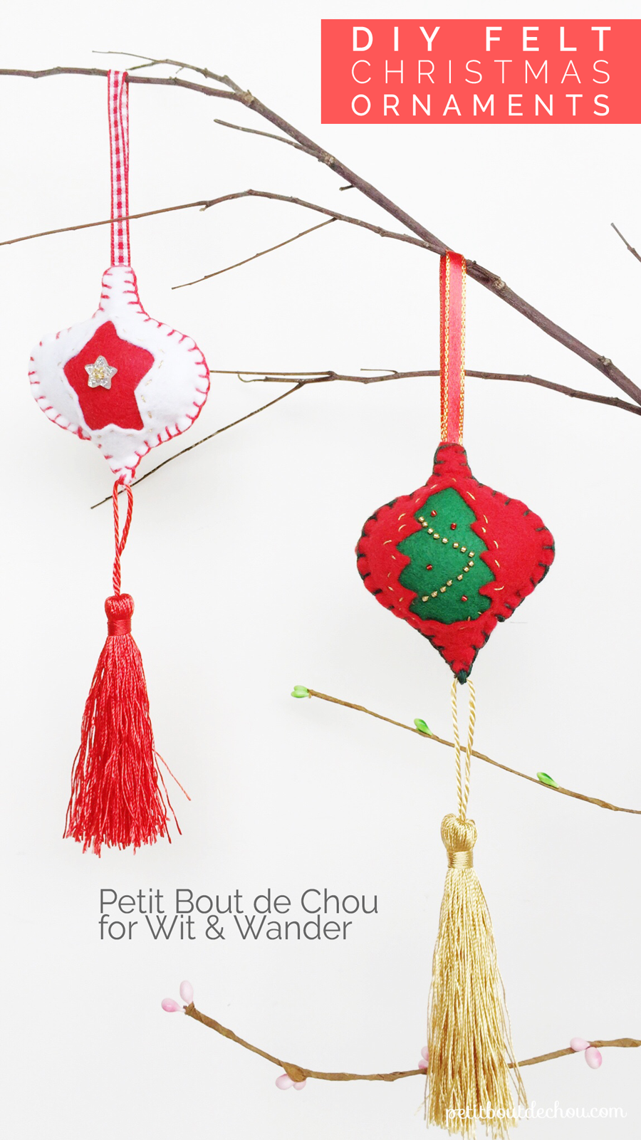 felt christmas ornaments DIY tree and star pattern