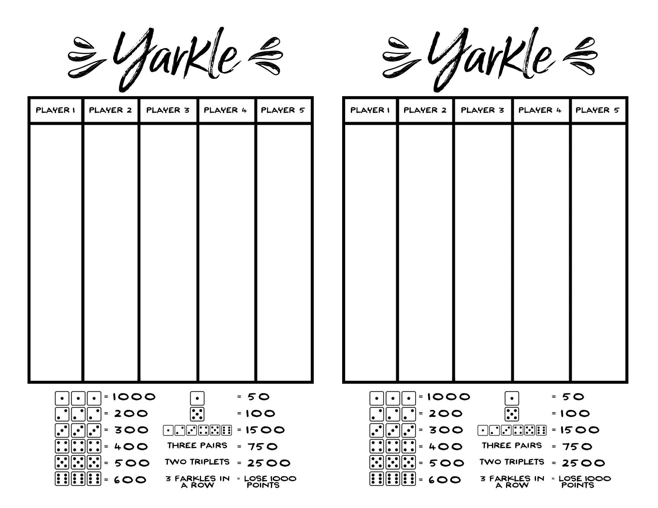 free farkle rules and scoring printable