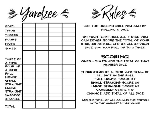 Yardzee Game + Rules - Giant Lawn Dice - Our Handcrafted Life