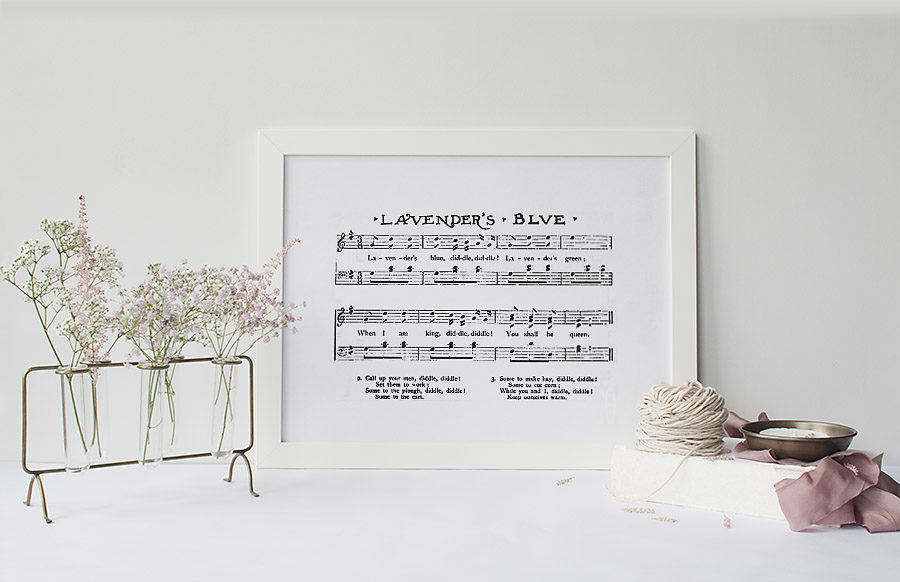 Lavender Blue Sheet Music Girl's Farmhouse Nursery Print - Our Handcrafted Life