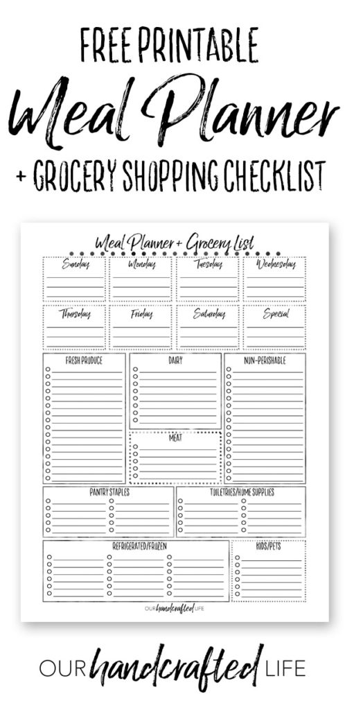 Printable Meal Planner and Grocery Shopping Checklist - Our Handcrafted Life