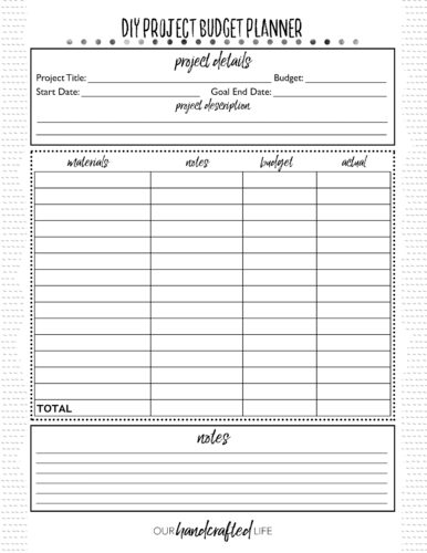 DIY Project Budget Planner - Our Handcrafted Life
