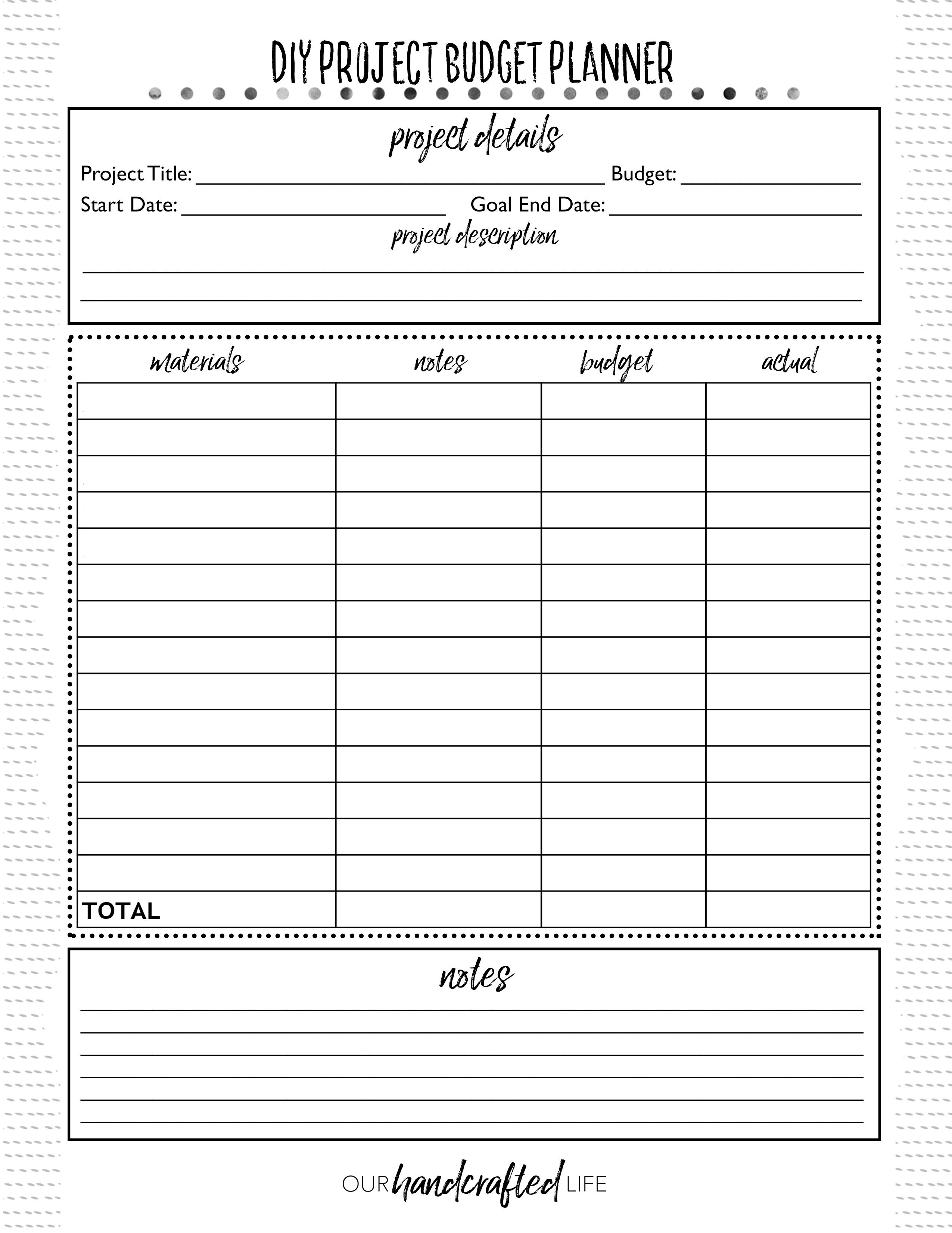 printable project planner