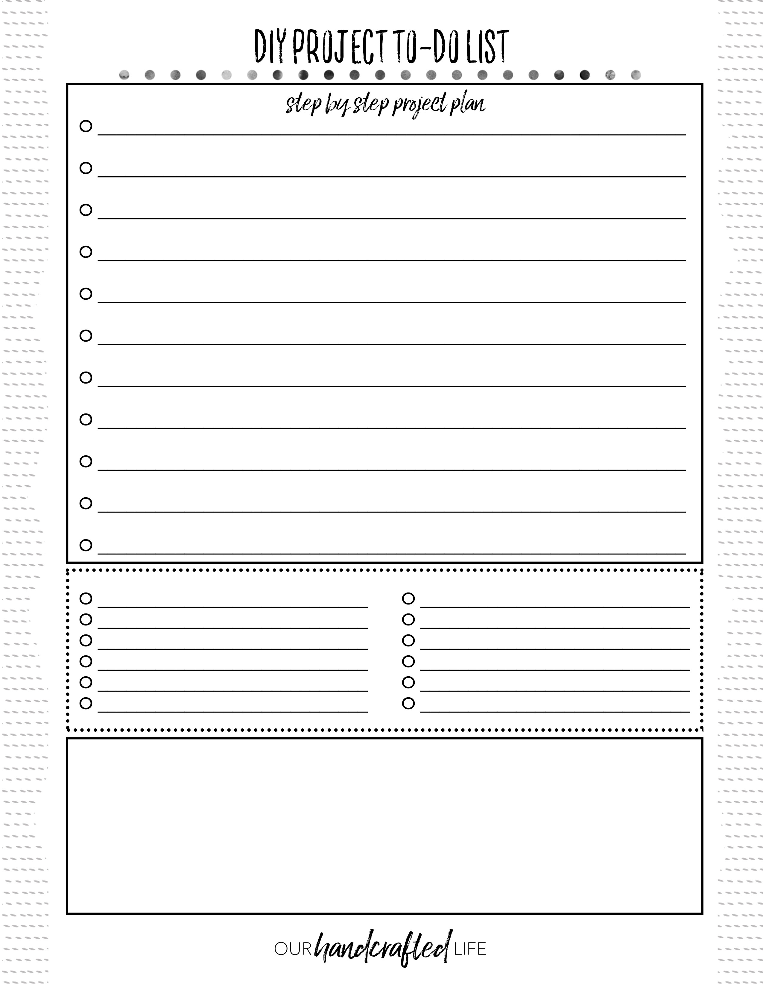 free printable craft project planner