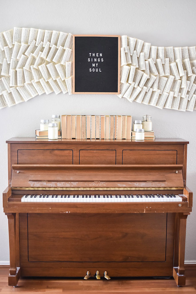 Living Room Renovation - Piano and Hymnal Wall Art Instillation - Our Handcrafted Life