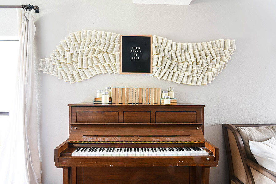 Living Room Renovation - Piano and Hymnal Wall Art Instillation - Our Handcrafted Life