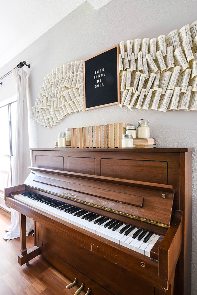 Living Room Renovation - Piano and Hymnal Wall Art Instillation - Our Handcrafted Life