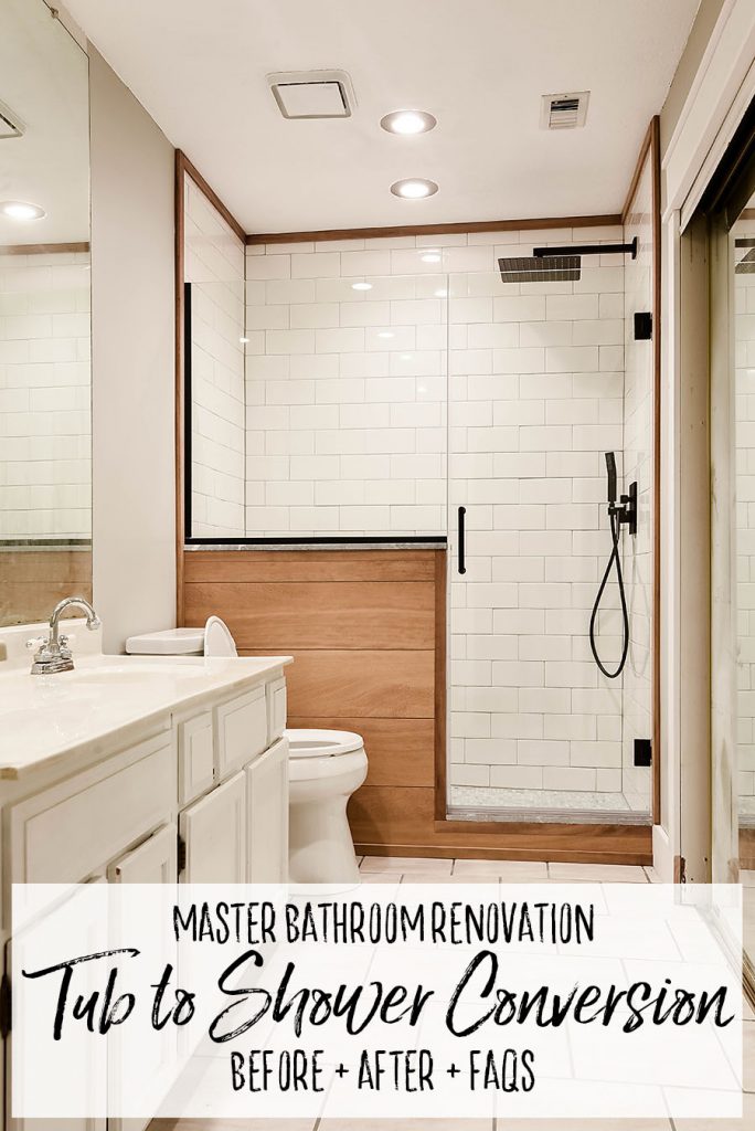 Master Bathroom Tiled Walk In Shower Renovation Bath Tub to Walk In Shower Conversion - Our Handcrafted Life