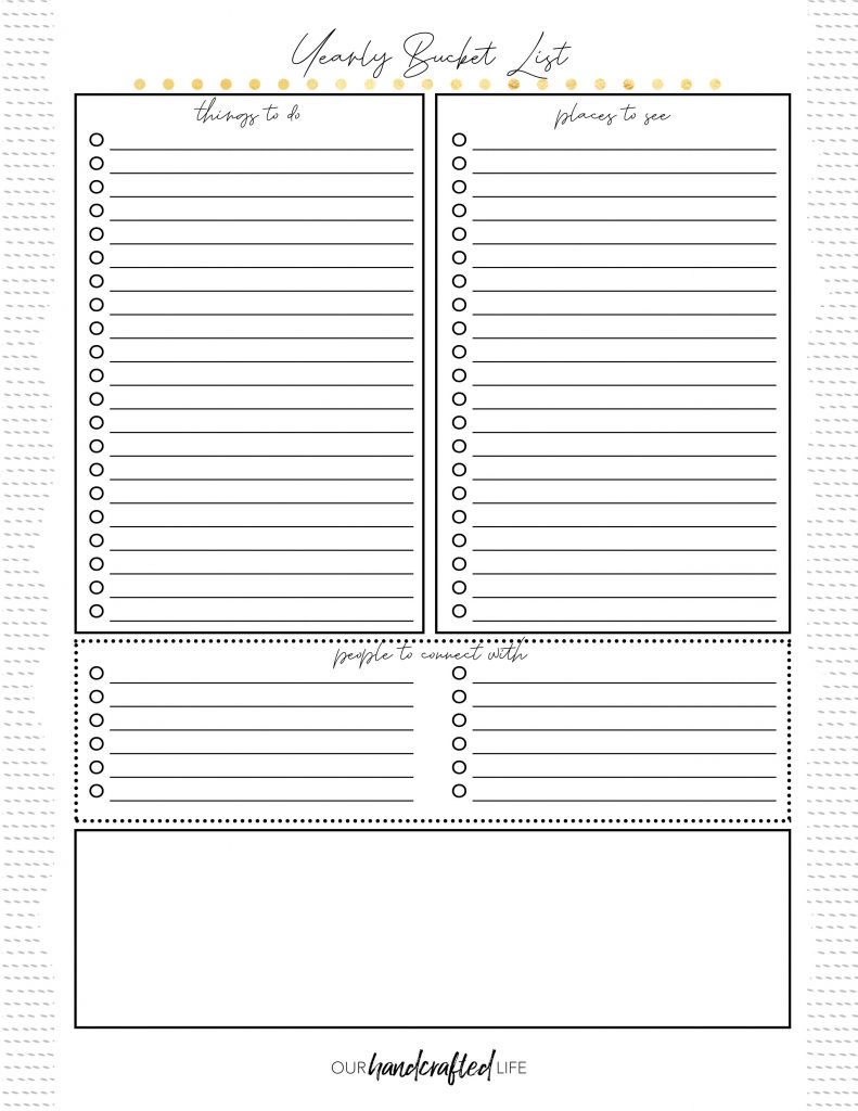 Yearly Bucket List - Easy Goal Setting Planner - Gentle January - Our Handcrafted Life