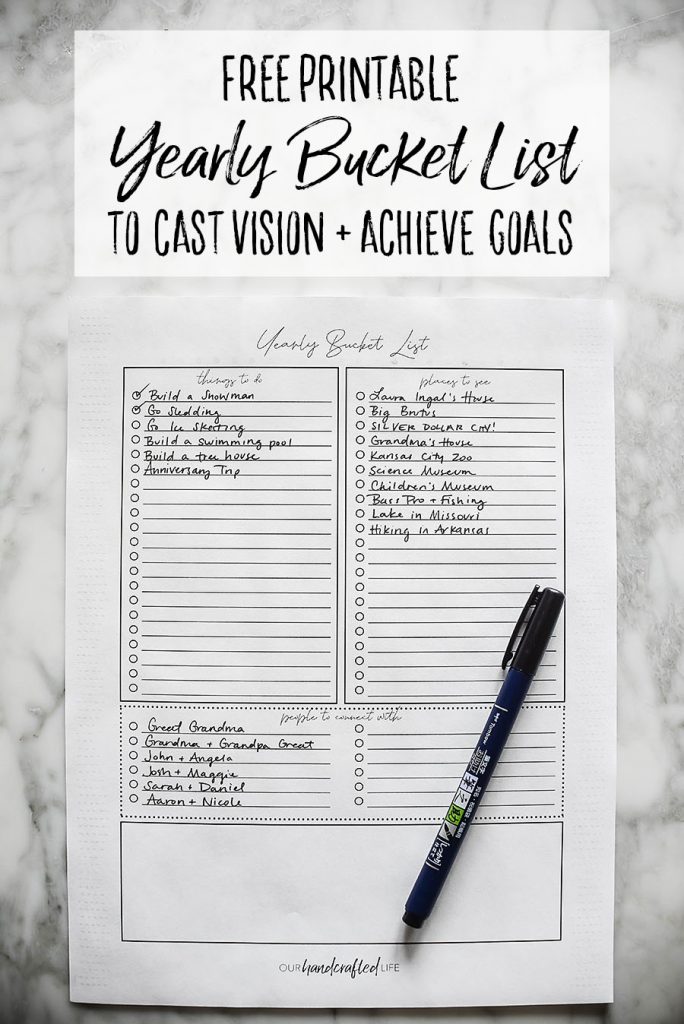 Yearly Bucket List - Easy Goal Setting Trackers - Gentle January - Our Handcrafted Life Pinterest